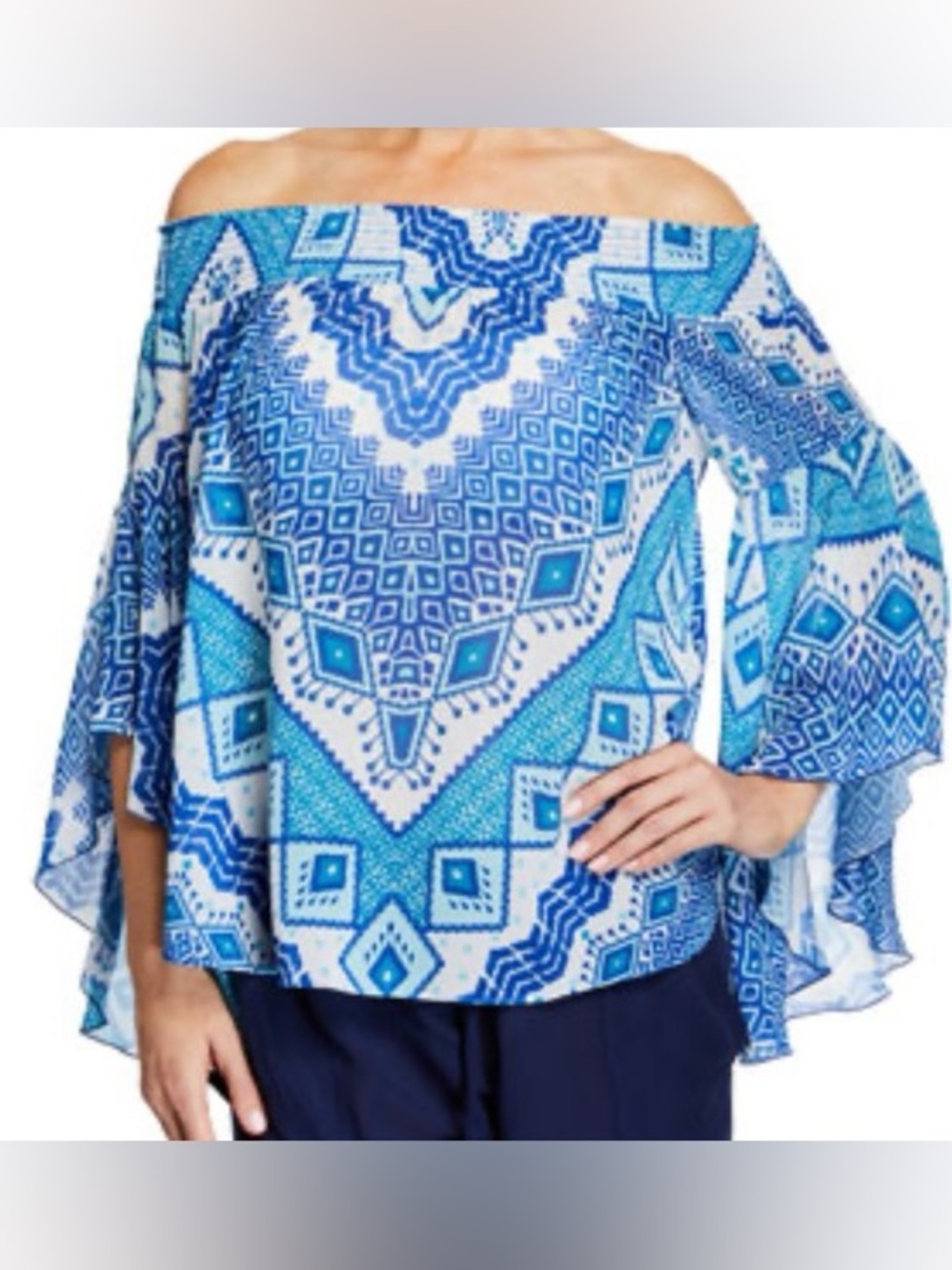 Ramy Brook Off Shoulder whimsical Romantic Printed Flowy Blouse